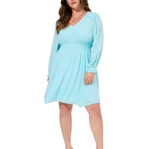Torrid Dress 1X Blue Gauze Skater Boho Midi Woven Neutral Preppy Flowy Feminine - Picture 1 of 14